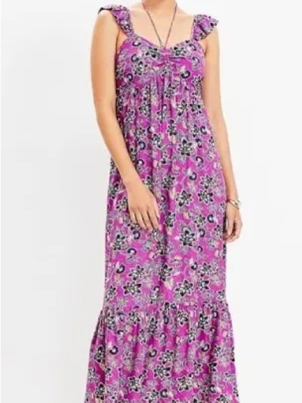 NWT LOFT Pink Floral Maxi Dress with Ruffled Straps Size 2
